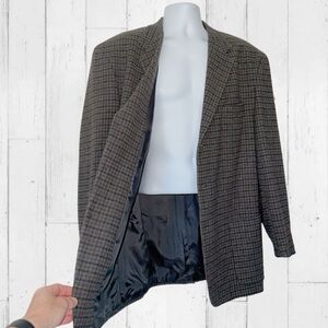 Vintage Structure Wool Blend Blazer Men’s XL– Made in Portugal Houndstooth 90s